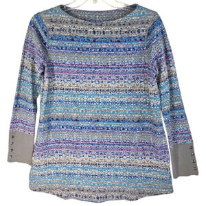 J. Jill Blue & Grey Floral Striped Boat Neck Knit Tunic Size XS